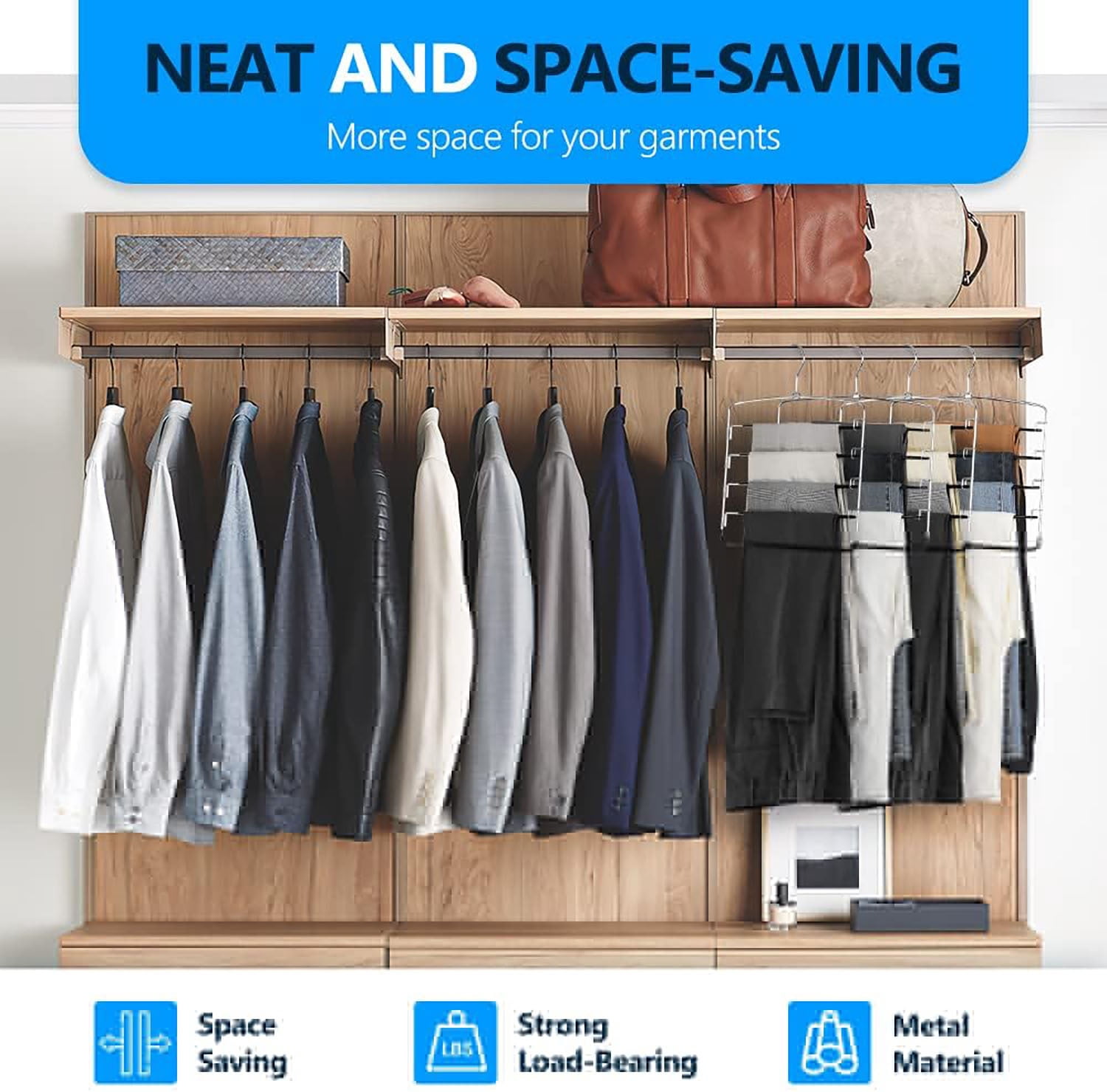 Pants Hangers 4 Pieces, 5 Layer Closet Organizers and Storage Clothes Hangers,Hangers Space Saving with Swing Arm, Multiple Metal Hangers Clothes Organization for Pants Trousers Jeans Leggings Slacks