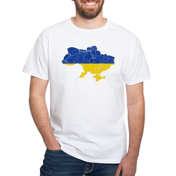 CafePress - Ukraine Flag And Map White T Shirt - Men's White Classic Cotton T-Shirts