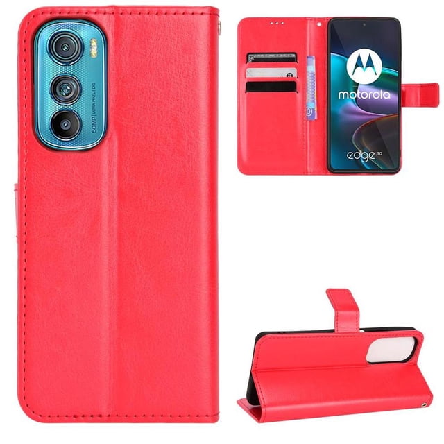 Funda tipo libro para Motorola Edge 30, cartera todo‑en‑uno, funda multifuncional con tarjetero y correa de muñeca desmontable