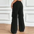 thumbnail image 3 of MELDVDIB Womens Cargo Sweatpants Solid Color Elastic Drawstring Waist Baggy Wide Leg Pants Stretch Comfy Lounge Trousers with Multiple Pockets, 3 of 5