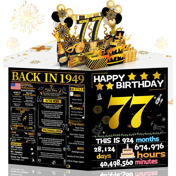 Tarjeta de cumpleaños Joycard 77th para mujeres y hombres con diseño desplegable en 3D