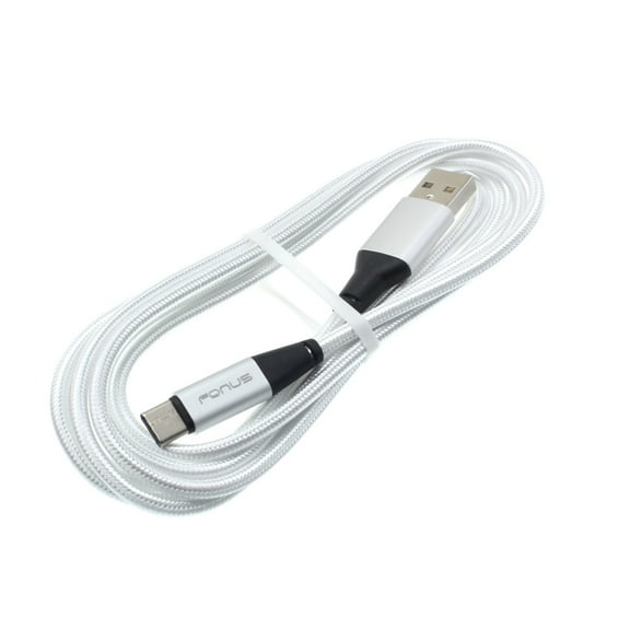 Compatible With Motorola Moto G7 Power Play - Braided Shield 6ft Long Type-C USB Cable Sync Wire USB-C Data Cord [Supports Fast Charge] White B8J