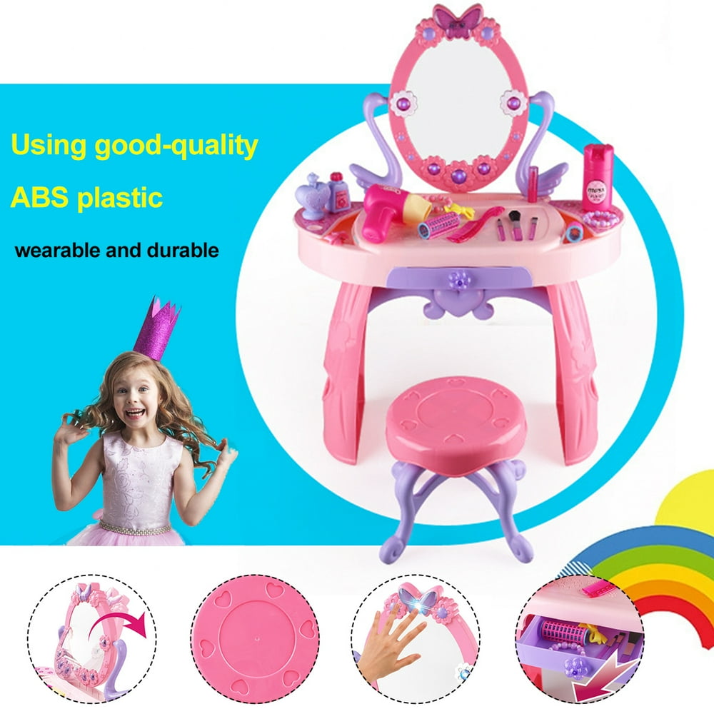 Princess Vanity Girl's Children's Pretend Play Dressing Table Toy Beauty Mirror Vanity Playset w