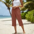 thumbnail image 6 of XinghaiYIDE Womens Capri Pants Casual Summer Stretch Linen Button Elastic Waist Straight Pants, 6 of 7