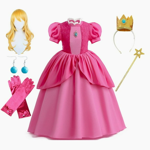Vestido de Cosplay de princesa Peach para niña, traje de juego de rol para fiesta de cumpleaños, traje de actuación escénica para niños, vestidos de fantasía de Carnaval Fivean unisex