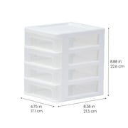 IRIS Small 4-Drawer Compact Desktop Organizer, Stacking Desktop Unit, White-Clear, Single