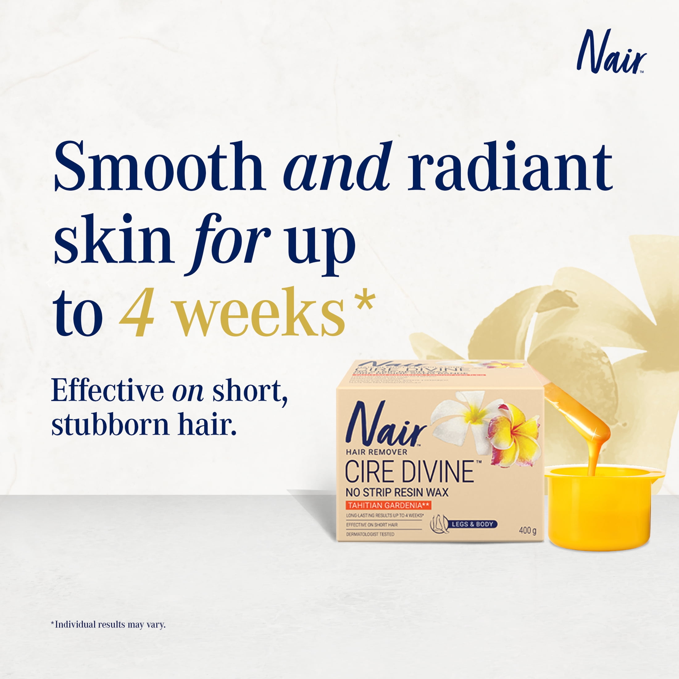 Nair Cire d'épilation Divine Micro-ondes Cire en résine sans bande pour jambes et corps Parfum gardénia tahitien 400 g