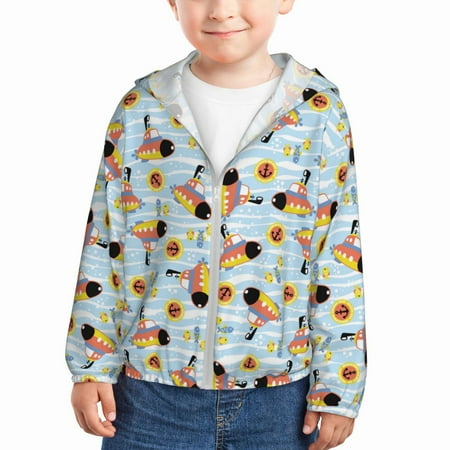 

Vsdgher Submarine With Fishes Undersea Kids Sun Protection Hoodie with Zip Rash Guard Tops Children s Long Sleeve Sun Protection Clothing - 4 Years