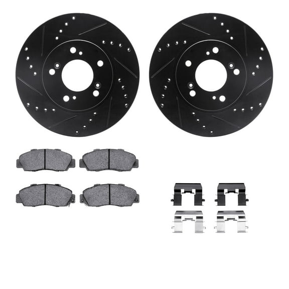 Dynamic Friction Company Front Brake Rotors-Drilled and Slotted-Black with 5000 Advanced Brake Pads includes Hardware 8512-59313