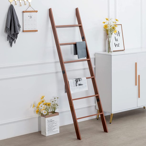6 Ft Brown Ladder Quilt Rack Wall Leaning Quilt Ladder Snag Free Wooden