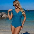 thumbnail image 2 of MLQIDK Women One Piece Swimsuit Ruched Tummy Control Square Neck Modest Full Coverage Swimwear Bathing Suit with Triangular Inner Lining Blue 2XL, 2 of 3