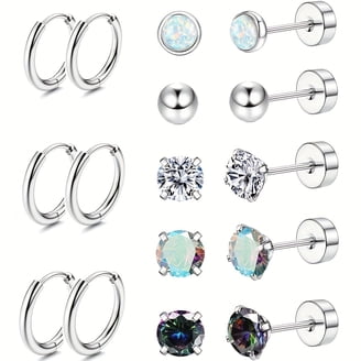 Screw Back Moissanite Stud Earrings - 925 Sterling Silver, 18K White Gold Plated, 0.3ct To 2ct