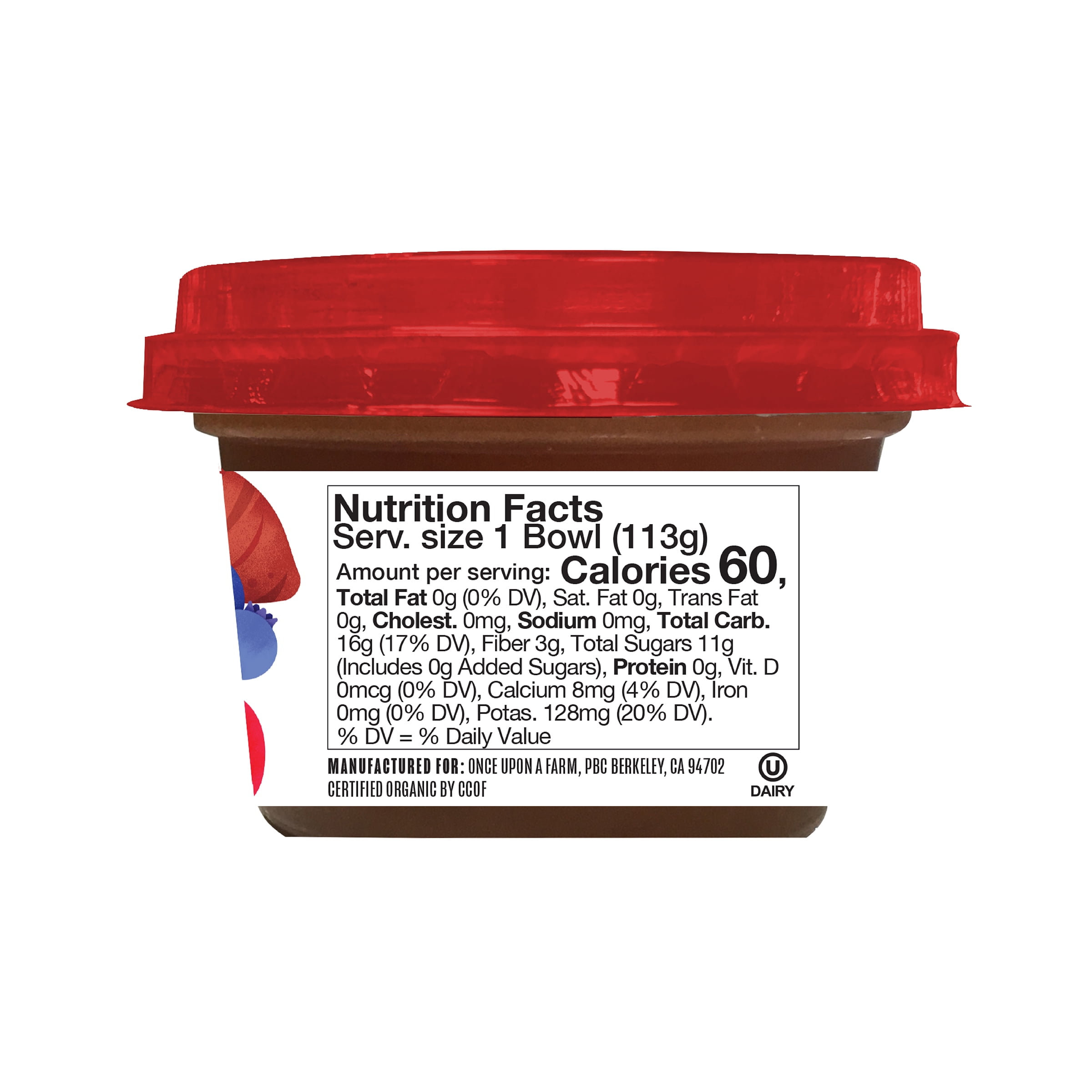 Once Upon a Farm Organic Refrigerated Baby Food Fruit & Veggie Blend Apple, Blueberry, & Sweet Potato, 4oz Bowl