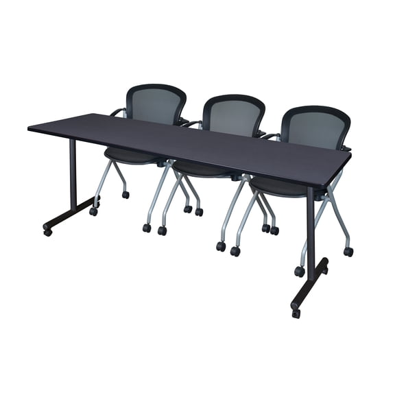 84" x 24" Kobe Mobile Training Table- Grey & 3 Cadence Chairs- Black
