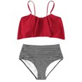 thumbnail image 2 of CEHVOM Women Printing Small Fresh Solid Color Swimsuit Split Bikini Set Swimwear, 2 of 5