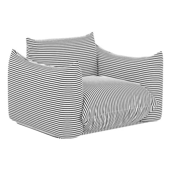 Pemberly Row Pearl and Black Striped Stuffed Outdoor Armchair