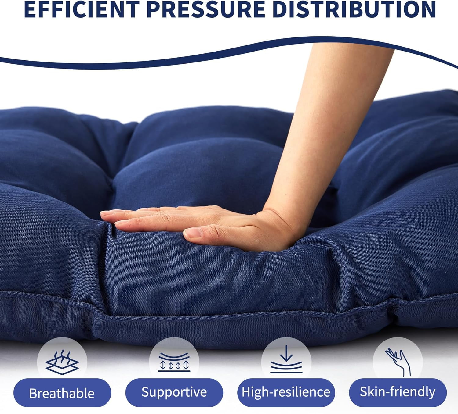 Outdoor Bench Cushion, 48x18x5 Inch, Waterproof Bench Cushion for Outdoor/Indoor Furniture, Tufted Patio Bench Seat Cushion, Fade Resistant Outdoor Cushions for Porch Swing Couch, Navy Blue