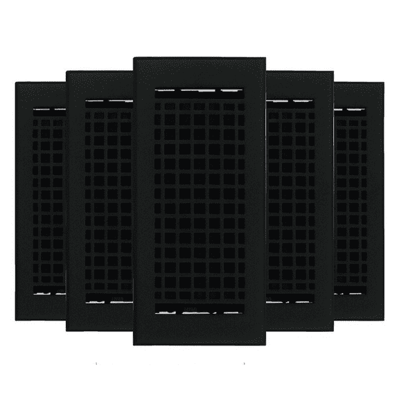 SET OF 5 Mosaic Air Supply Vent 4"x10" Duct Opening (Overall 5-1/2"x 11-3/4") Heavy Gauge Solid Cast Register || Powder Coated Black No holes