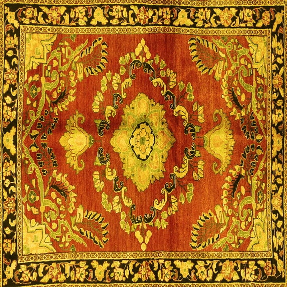 Ahgly Company Machine Washable Indoor Square Persian Yellow Traditional Area Rugs, 6' Square