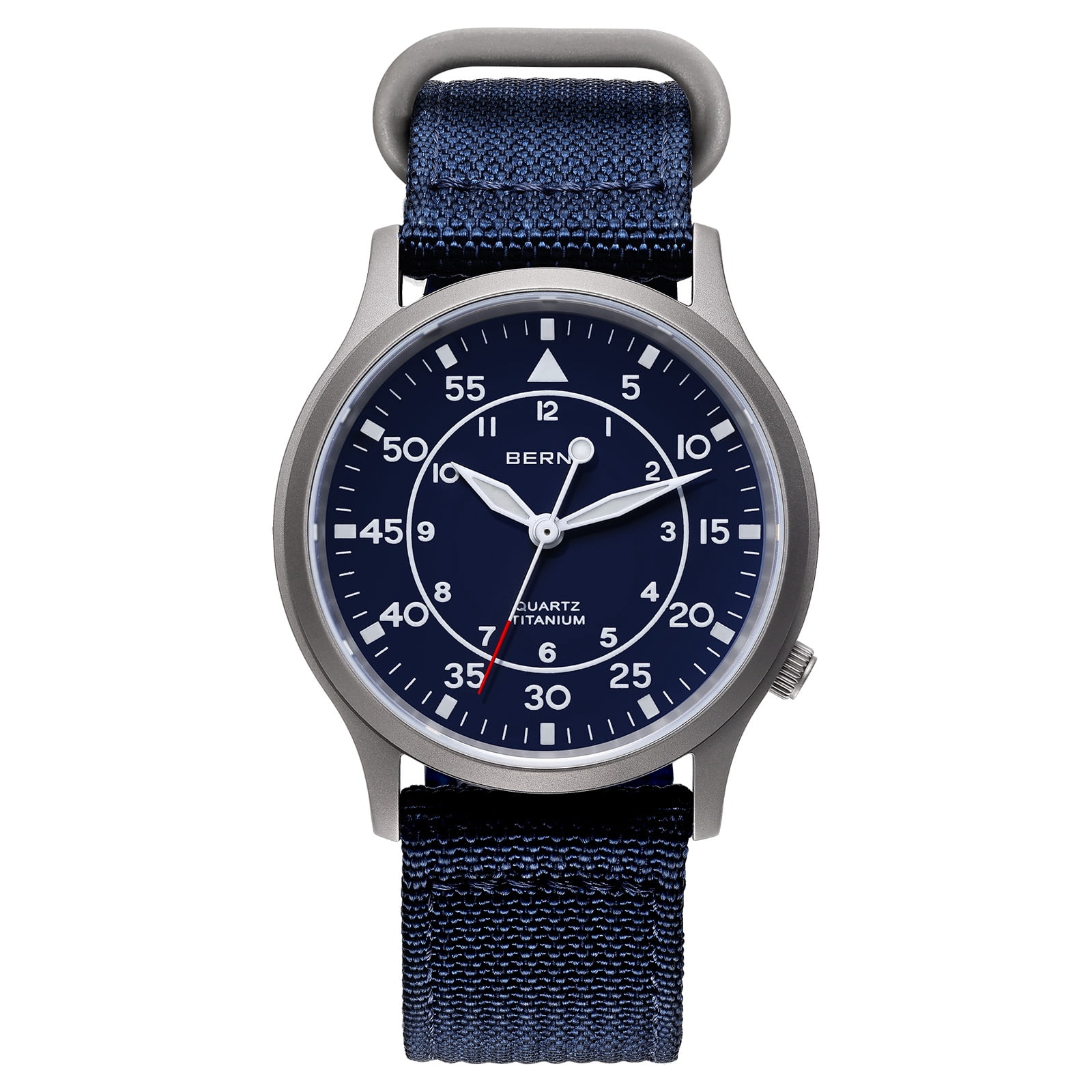 BERNY Titanium Watches for Men, Sport Military Men Watch with Canvas Strap, Japanese Quartz Movement, Super Luminous, Fashion Men's Field Watch, Casual 5ATM Waterproof Army Wristwatch, Blue