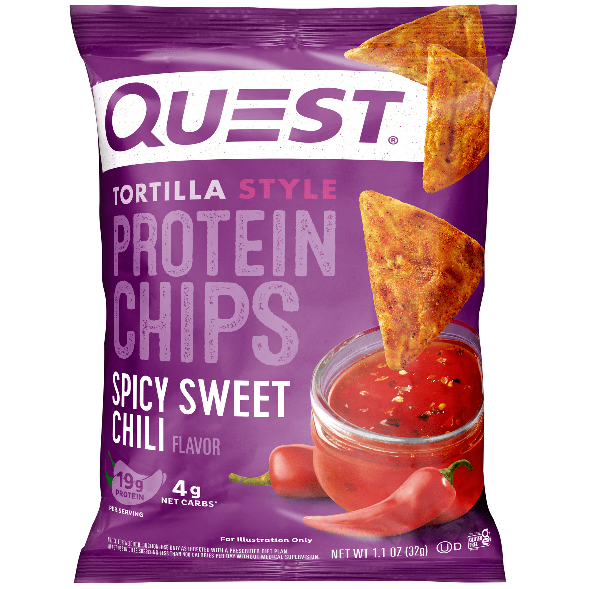 Quest Nutrition Tortilla Style Protein Chips, 19g Protein, Spicy Sweet Chili Flavor, Baked, Single 1.1oz Bag