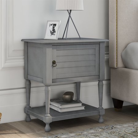 ARCTICSCORPION Bedroom Nightstand  Versatile Nightstand with Two Built-in Shelves Cabinet and an Open Storage  Pine Wood Bedside Table with USB Charging Design for Living Room Guest Room  Gray