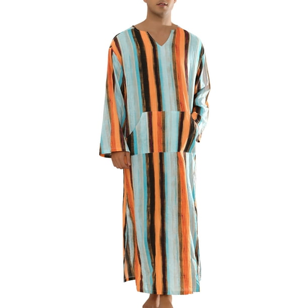 CAMISAS DE NOCHE RAYADAS INSPIRE CHIC para hombres, pijamas de manga larga con cuello en V, ropa de noche en naranja y azul