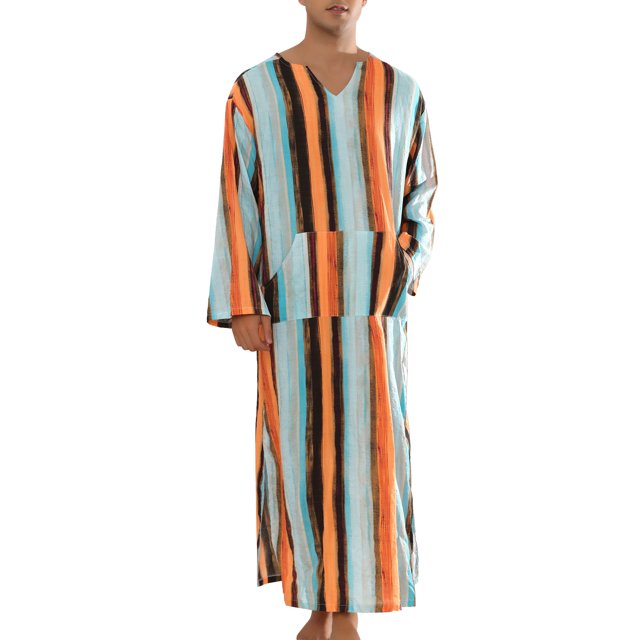 CAMISAS DE NOCHE RAYADAS INSPIRE CHIC para hombres, pijamas de manga larga con cuello en V, ropa de noche en naranja y azul