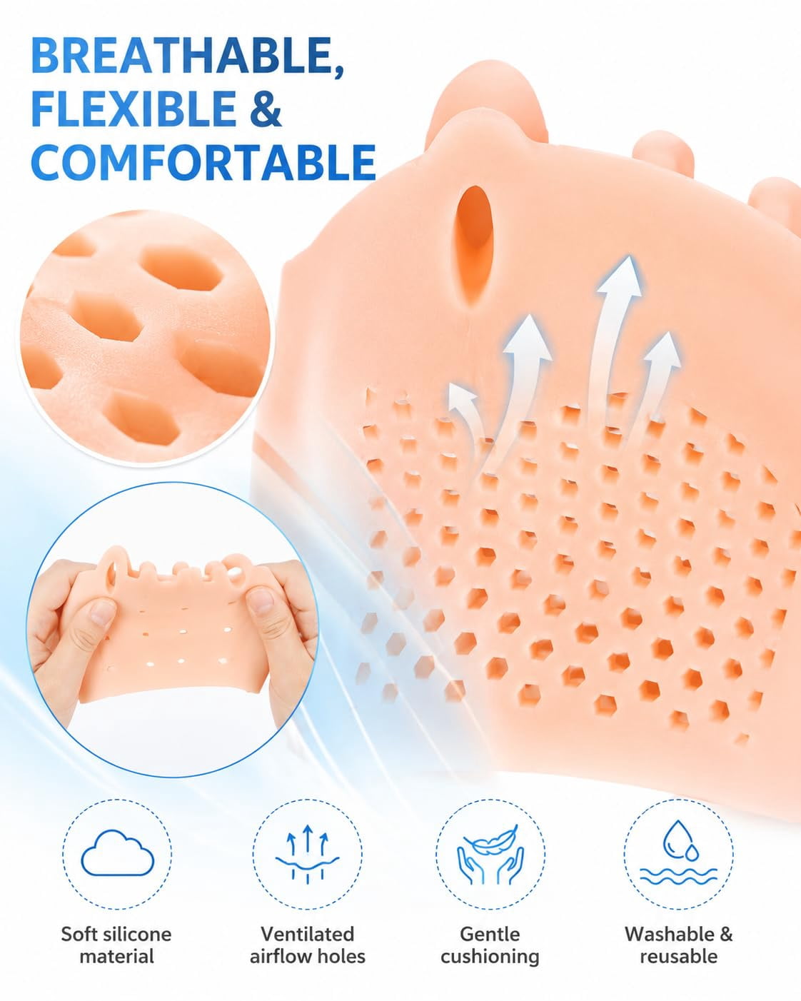 3-in-1 Pro Toe Straighteners, Soft Silicone Forefoot Sleeves for Toe Spacing, Cushioning and Everyday Footwear