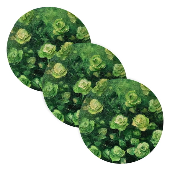 BZSMCE Mats for Pots,Pans Place Green Rose Simple Style Pattern Pot Mats