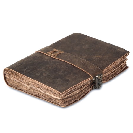 Vintage Leather Journal Handmade Buffalo Non-Refillable Deckle Edge Paper – Leather Bound Journal for Women Men C-Lock Closure Ideal for Writing & Travel for Artists