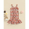 thumbnail image 4 of Bagilaanoe Toddler Baby Girl Jumpsuit Sleeveless Floral Print Romper Sling Overalls 12M 18M 24M 3T 4T 5T Kids Long Flared Pants Casual Outfits, 4 of 8