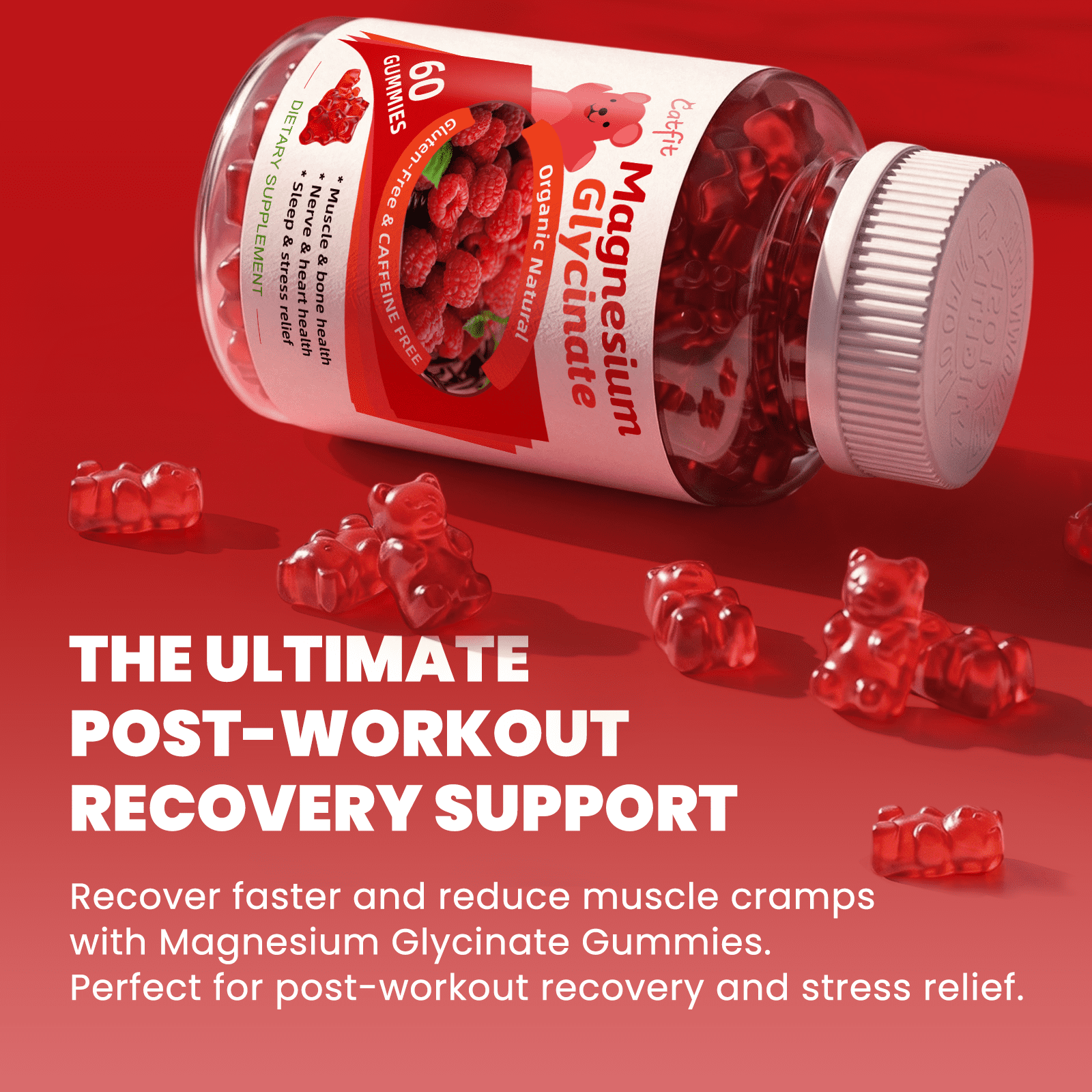 Catfit Magnesium Glycinate Gummies - Magnesium Glycinate Gummies Supplement for Relaxation, Cognition and Sleep Quality, Sugar Free - 60 Gummies