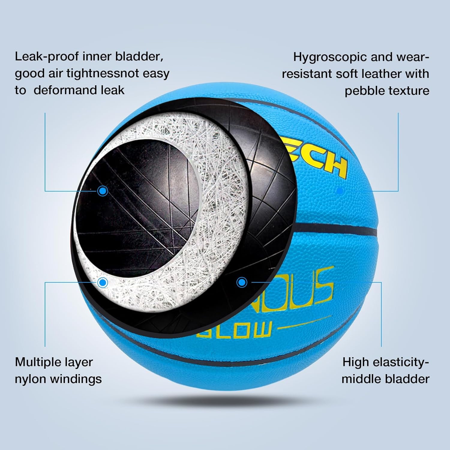 Basketball Glow in The Dark, Cool Glowing Luminous Leather Basketball Indoor Outdoor Size 7/6/5 for Men, Women, Teenager (with Pump)