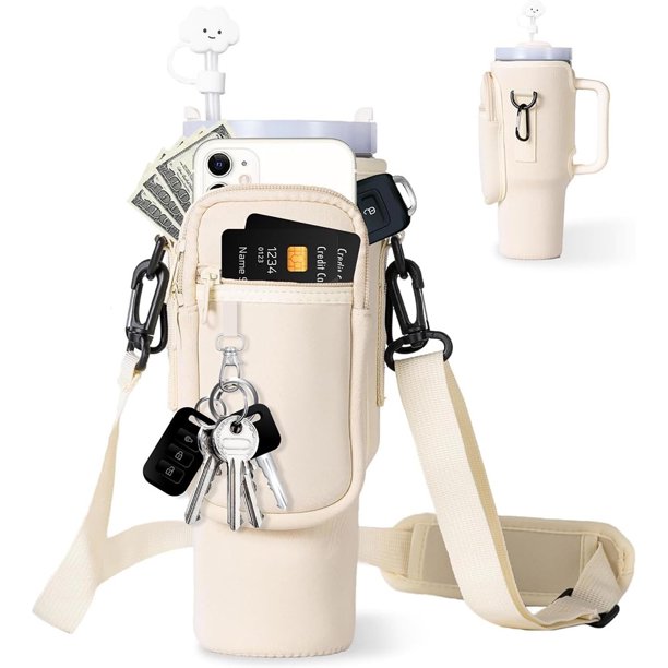 Bolsa de botella de agua bolsa de soporte de botella de agua de neopreno de tambor de 40oz, con accesorios de botella de agua para hombros ajustables, adecuada para senderismo y Camping