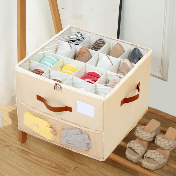 Organizador de zapatos de tela plegable Lisbinx con 16 compartimentos ajustables | Capacidad para 8-16 pares de zapatos | Diseño a prueba de polvo de 43 x 43 x 30 cm | Tapa transparente y