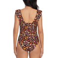 thumbnail image 6 of Yiaed 70s Groovy Hippie Retro Print Women's Ruffled One Piece Swimsuit V Neck Swimwear Slimming Monokini for Woman-Large, 6 of 8