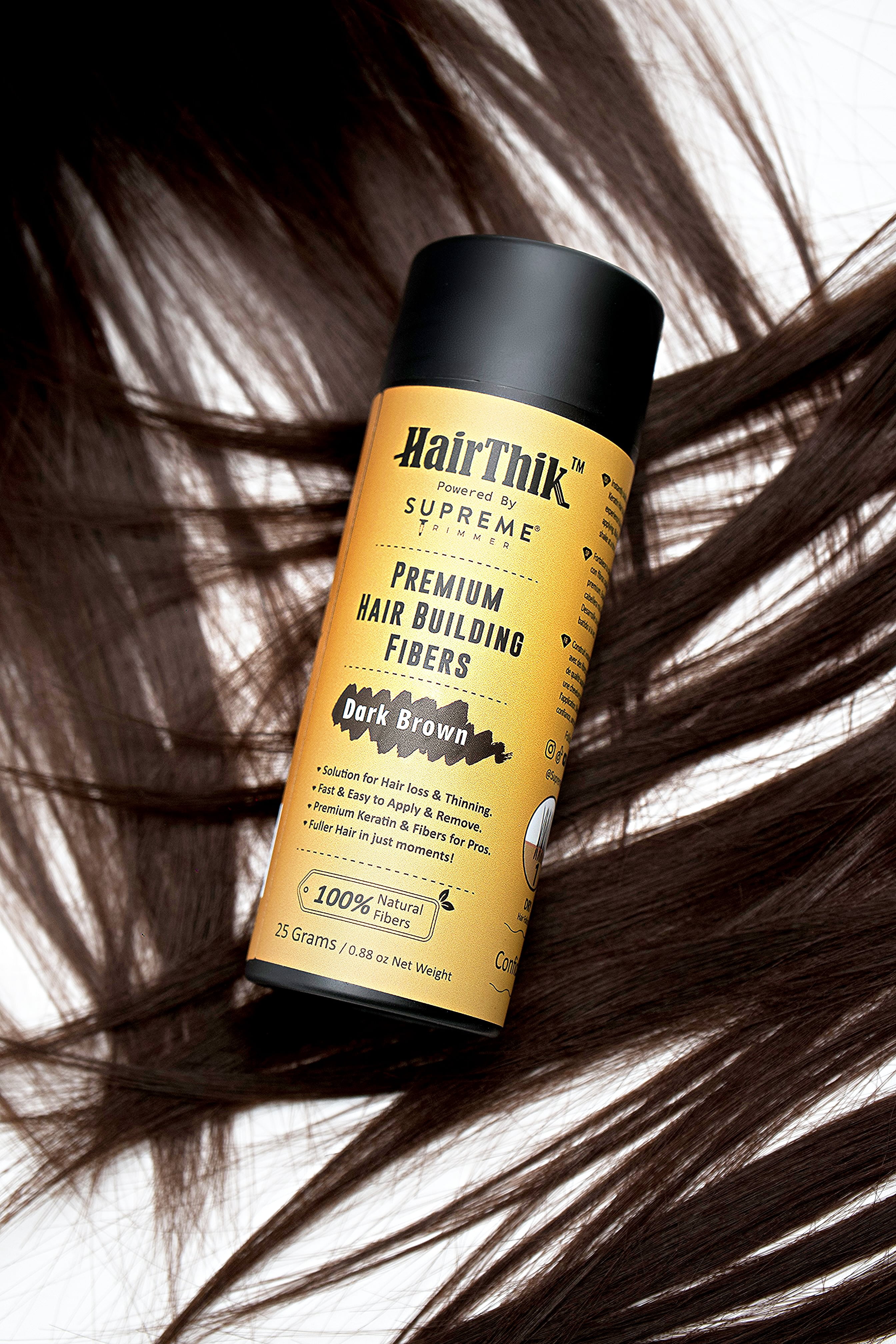 HairThik Hair Building Fibers - Instantly Fill in Fine or Thinning Hair for Thicker, Fuller-Looking Hair for Men & Women – Hair Thinning & Balding solution | DARK BROWN, 25 Grams - HFR/25DB