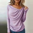 thumbnail image 2 of QATAINLAV Womens Cowl Neck T-Shirt Slim Fit Draped Front Long Sleeve Tops Solid Color Basic Tee Shirts, Purple, XXL, 2 of 7