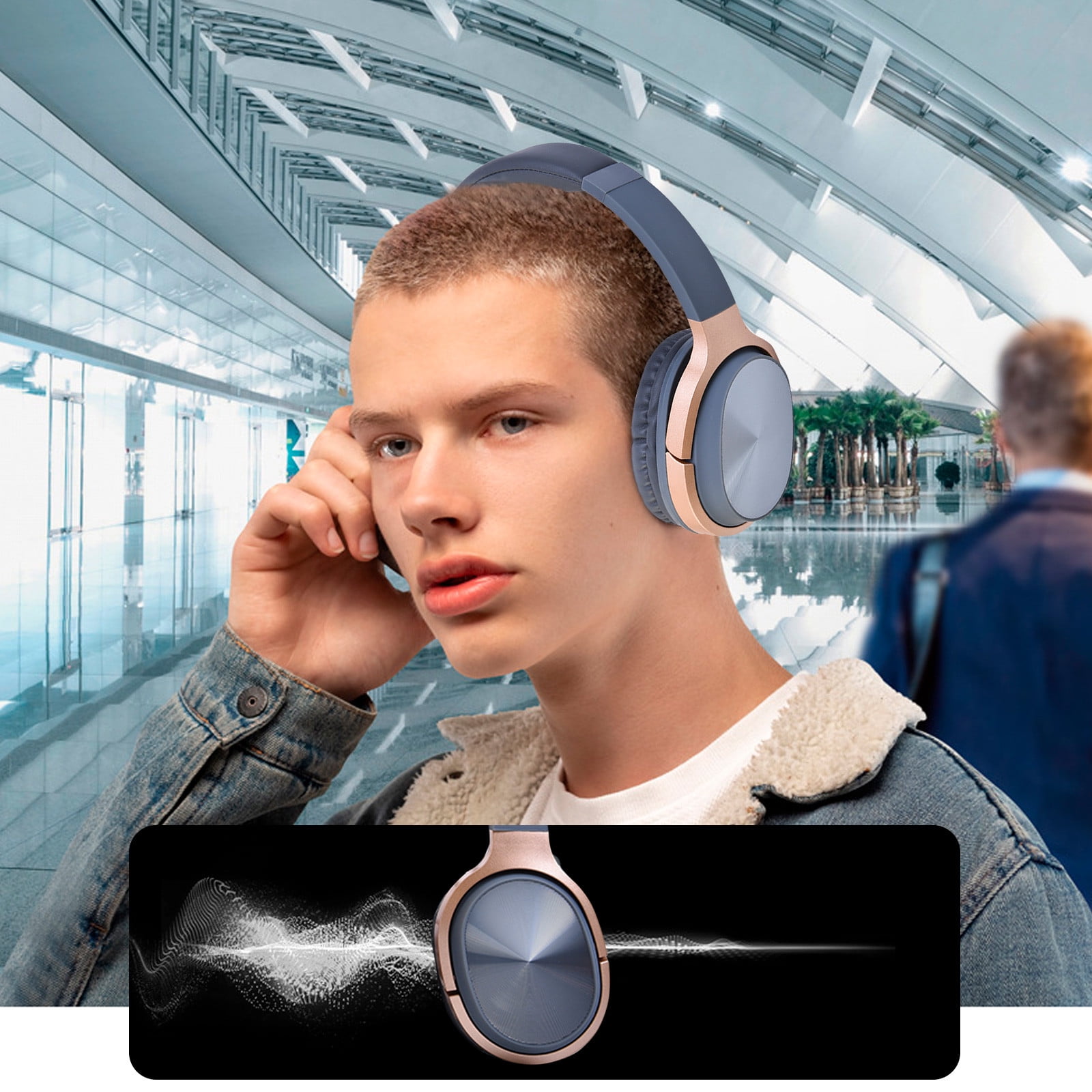 Wireless Headphones, Over Ear Bluetooth 5.0 with Microphone, Foldable Design and Enhanced Bass for Commuting, Gaming, Work