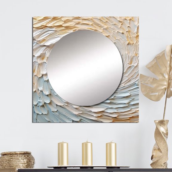 Designart "Enchanted Whirls in Gold and Cream III" Abstract Spirals Square Mirror Wall Decor Transitional - Large Gold Square Bathroom Mirror - Square Printed Wall Mirror Art