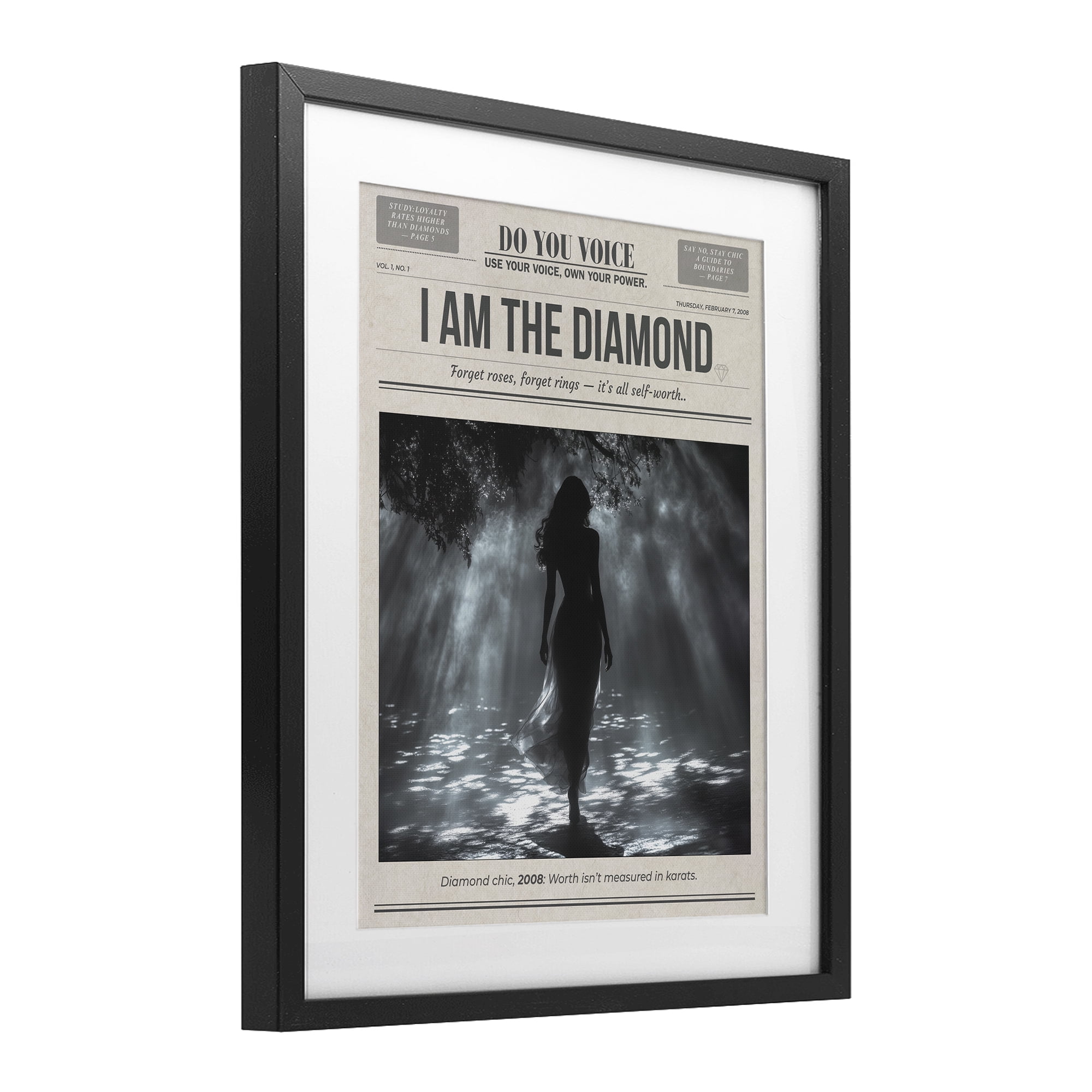 Stupell Industries Diamond Chic Newspaper Black Framed Print Under Glass, design by A Barefoot Stylist