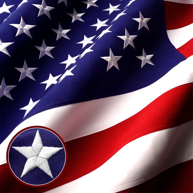 G128 Combo Pack USA American Flag & POW MIA Flag 2x3 ft, Embroidered Spun Polyester with Brass Grommets for Indoor or Outdoor Use