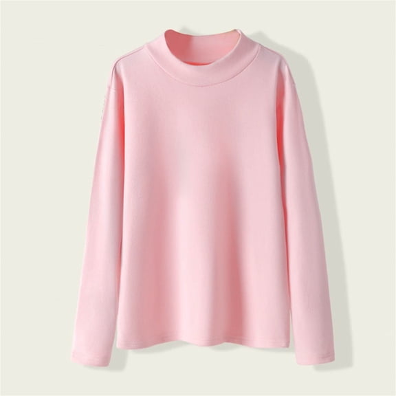 FAIOROI Toddler 3T Pink Mock Neck Long Sleeve Shirt - 100% Polyester Wrinkle-Free, Machine Washable Kids Everyday Wear Top
