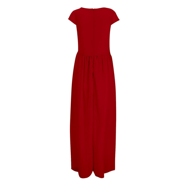 HAXMNOU Women Short Sleeve Evening Formal Party Dress Wedding Bridesmaid Dress Plus Size Solid Color Long Dress for Women Wine 5XL - Walmart.com HAXMNOU Women Short Sleeve Evening Formal Party Dress Wedding Bridesmaid Dress Plus Size Solid Color Long Dress for Women Wine 5XL - Walmart.com