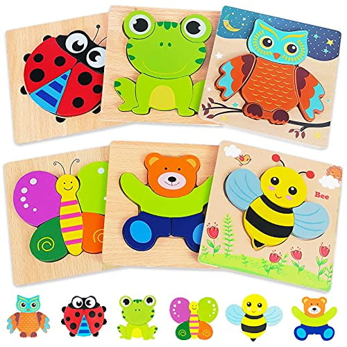Wooden Puzzles Toddler Toys Gifts for 1 2 3 Year Old Boys Girls, 6 Pack
