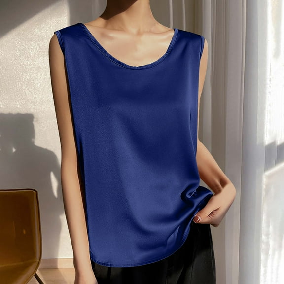HongQid Womens Silk Satin Tank Tops Summer Tank Shirt Round Neck Sleeveless Blouse Camisole