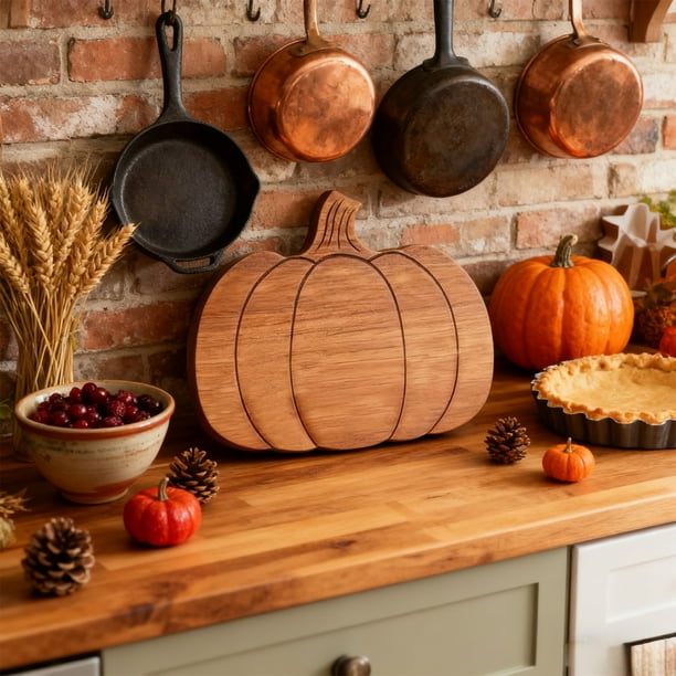 Utensilios de cocina, accesorios de cocina, bandeja de madera con forma de calabaza para servir, tabla de quesos otoñal para Acción de Gracias, decoración para fiestas de Halloween, plato de embutidos