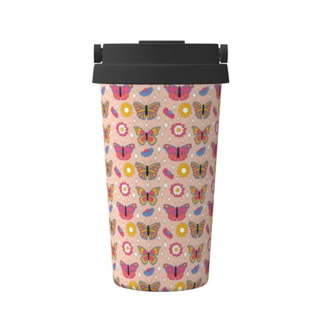 

Vsdgher colorful Butterfly Daisy Coffee Mug Pobtable To Stainless Steel Coffee Tumbler Coffee Cups with Lids Thermos for Hot and Cold Drink