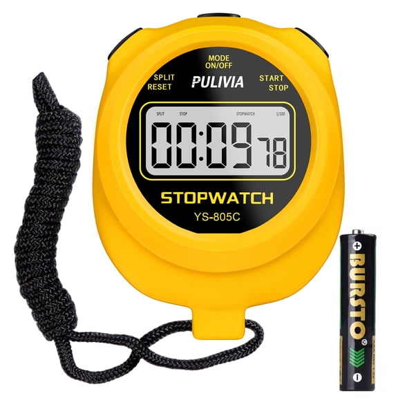 PULIVIA Yellow Digital Stopwatch with Countdown, on/off, 0.01s Accuracy, Waterproof Handheld Timer for Running, Sports, Coaches
